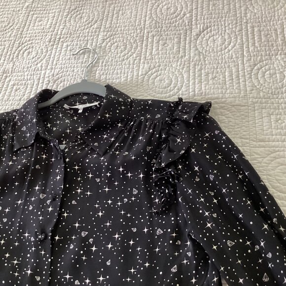 Frame Noir Diamond Sky Star Print 100% Silk Shirt Size S $289 Ruffle Button Down - Picture 15 of 15